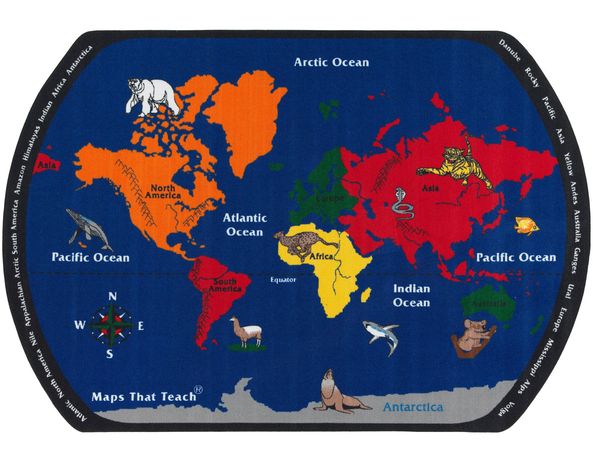 FLAGSHIP CARPETS - MAPS THAT TEACH - OVAL - 6 FT X 9 FT - SPECIFY CARPET COLOR