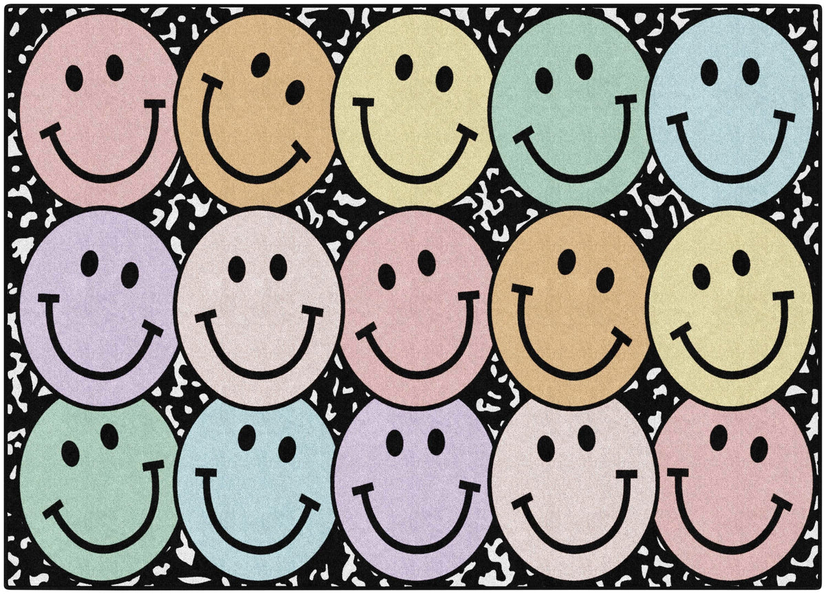 FLAGSHIP CARPETS SCHOOLGIRL STYLE - RAINBOW SMILEY ON NOTEBOOK - RECTANGLE - 5 FT X 7 FT 6 IN - SPECIFY CARPET COLOR