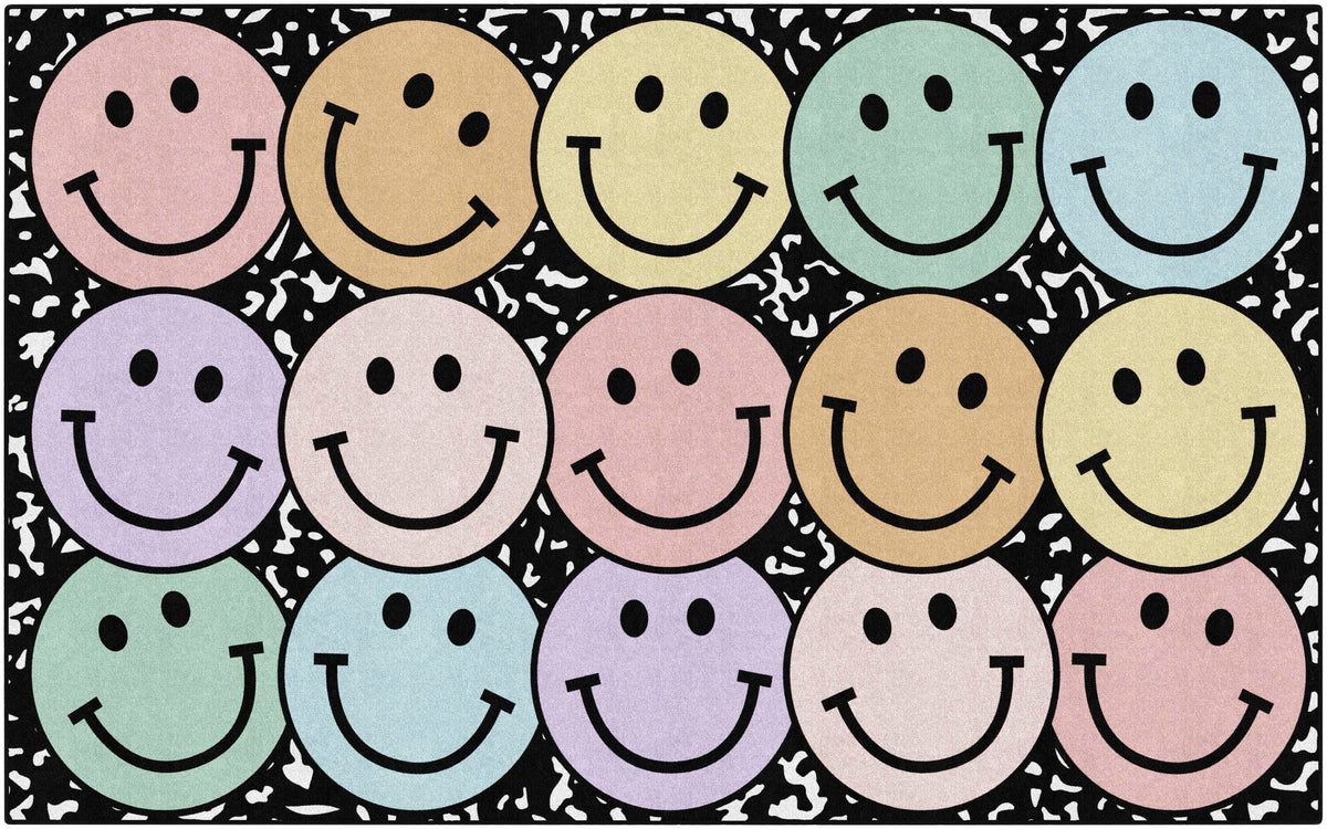 FLAGSHIP CARPETS SCHOOLGIRL STYLE - RAINBOW SMILEY ON NOTEBOOK - RECTANGLE - 7 FT 6 IN X 12 FT - SPECIFY CARPET COLOR