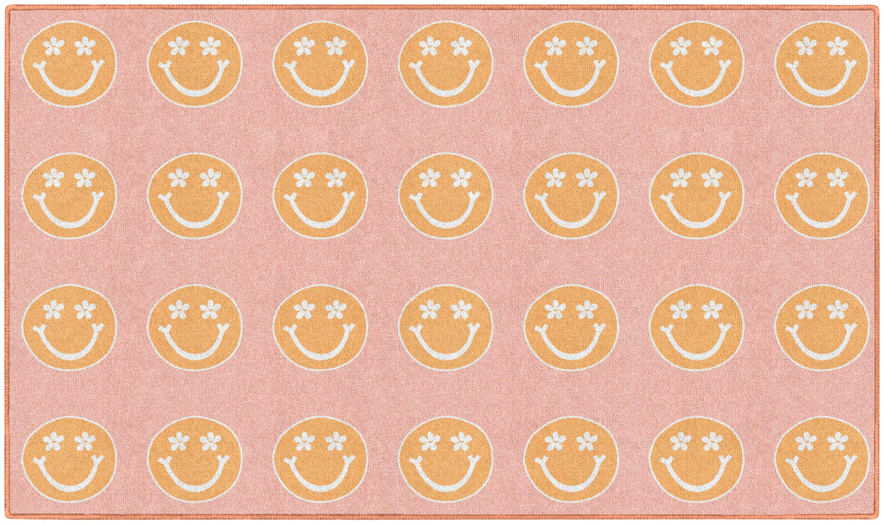 FLAGSHIP CARPETS SCHOOLGIRL STYLE - GOOD VIBES CRISS-CROSS HAPPY FACES - RECTANGLE - 5 FT X 7 FT 6 IN - SPECIFY CARPET COLOR