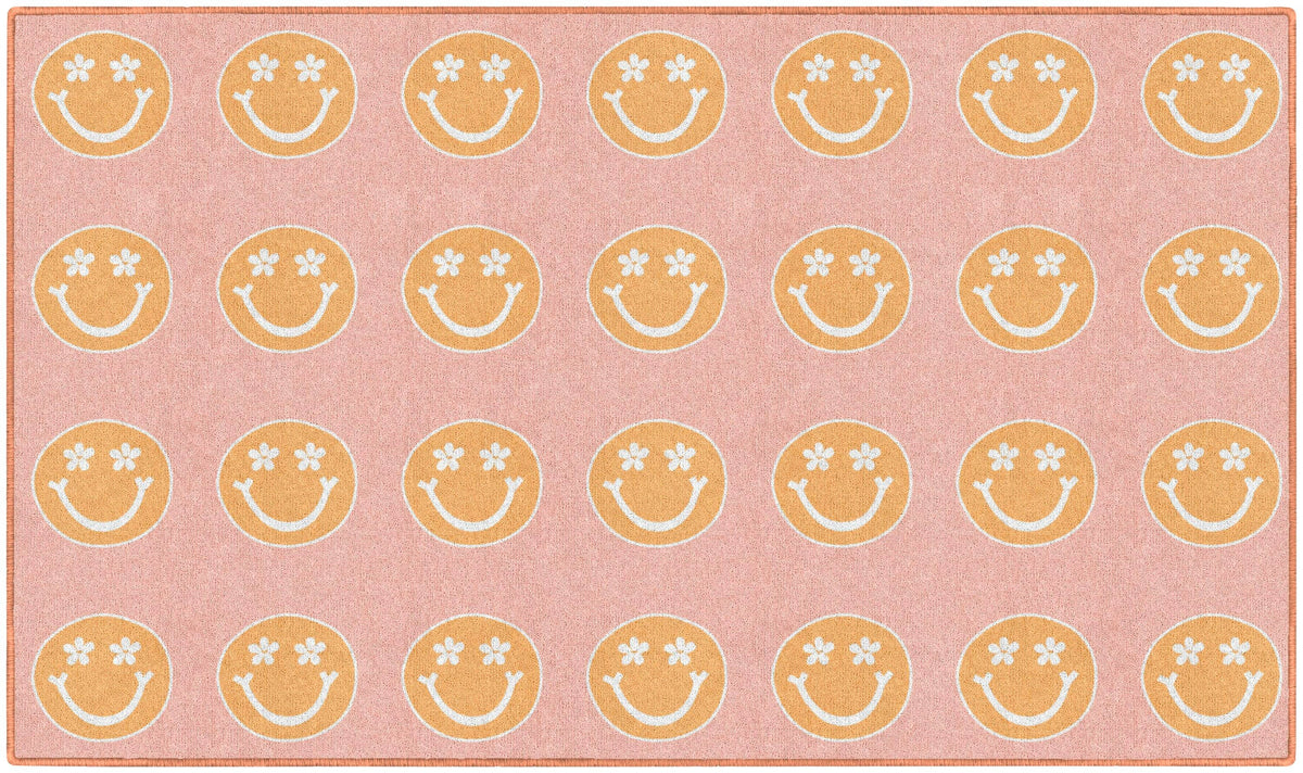 FLAGSHIP CARPETS SCHOOLGIRL STYLE - GOOD VIBES CRISS-CROSS HAPPY FACES - RECTANGLE - 5 FT X 7 FT 6 IN - SPECIFY CARPET COLOR