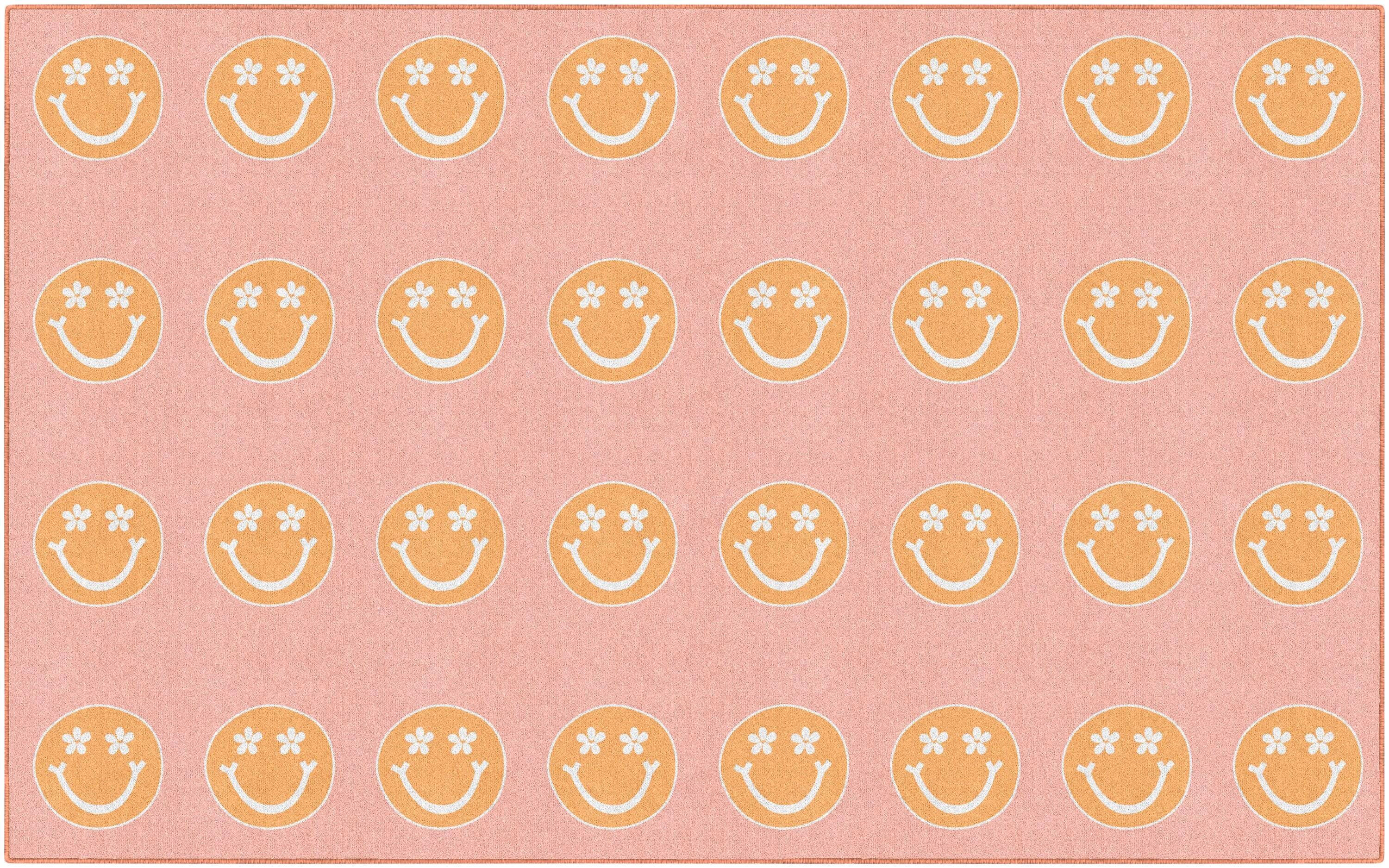 FLAGSHIP CARPETS SCHOOLGIRL STYLE - GOOD VIBES CRISS-CROSS HAPPY FACES - RECTANGLE - 7 FT 6 IN X 12 FT - SPECIFY CARPET COLOR