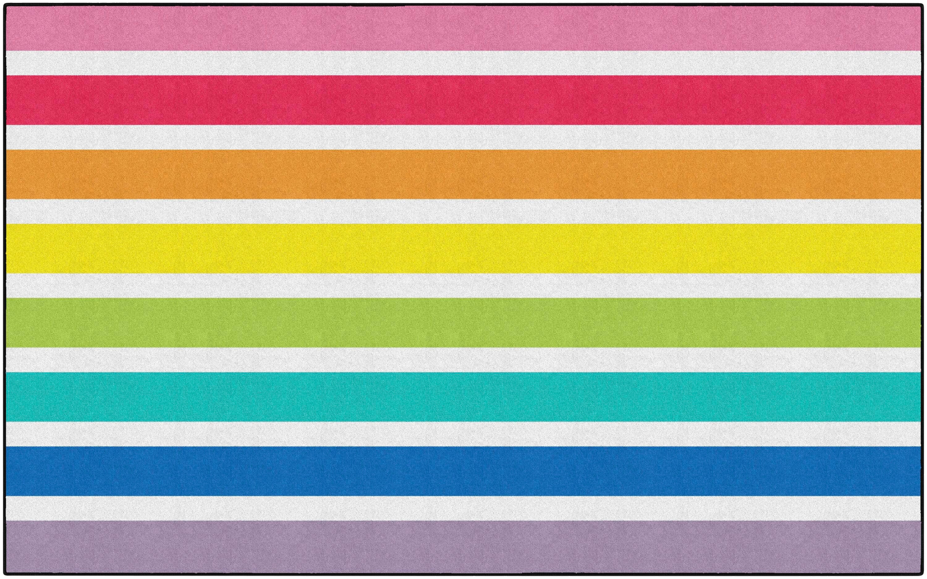 FLAGSHIP CARPETS SCHOOLGIRL STYLE - HELLO SUNSHINE BRIGHT STRIPED RAINBOW - RECTANGLE - 7 FT 6 IN X 12 FT - SPECIFY CARPET COLOR