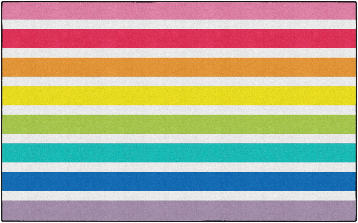 FLAGSHIP CARPETS SCHOOLGIRL STYLE - HELLO SUNSHINE BRIGHT STRIPED RAINBOW - RECTANGLE - 7 FT 6 IN X 12 FT - SPECIFY CARPET COLOR