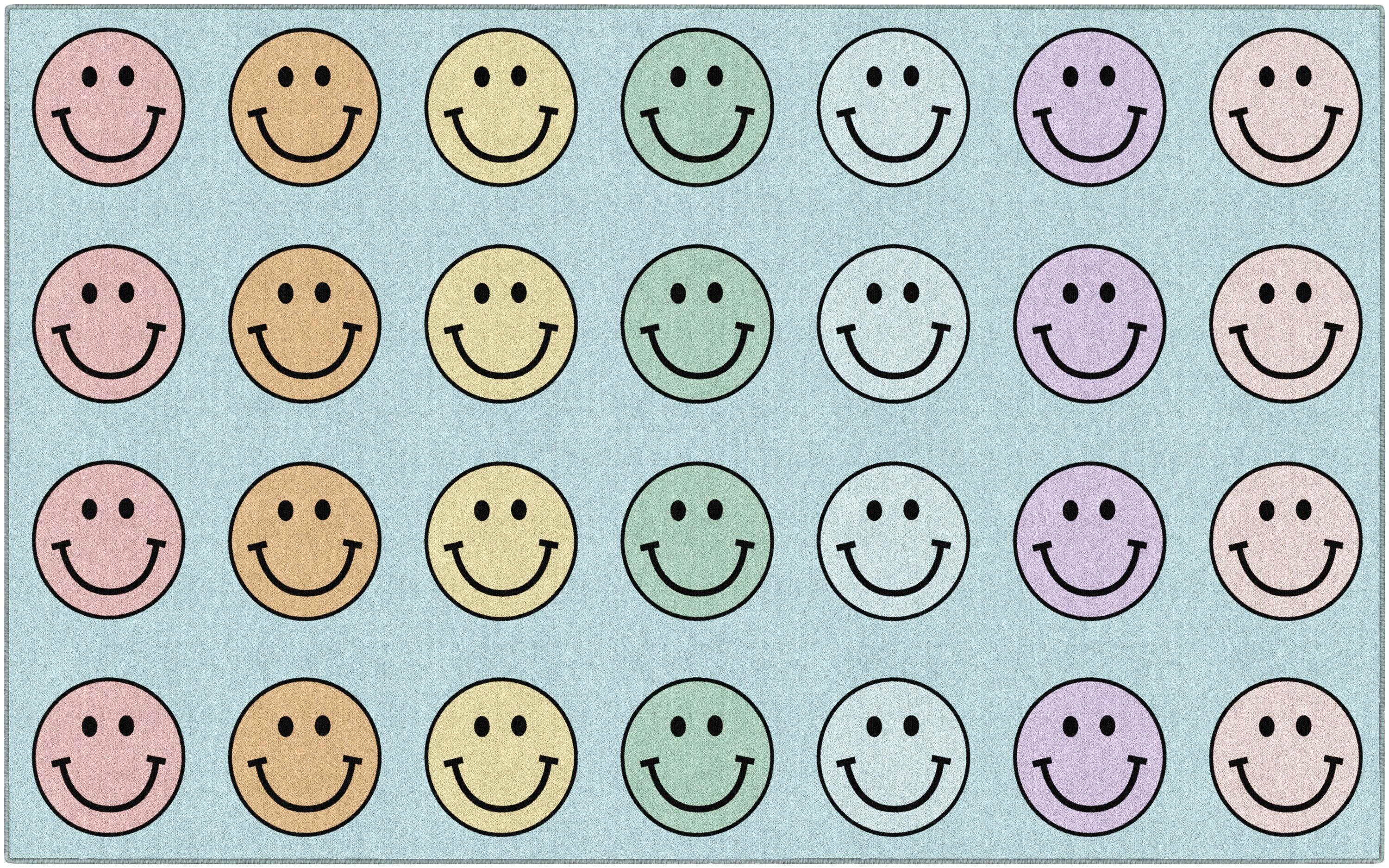 FLAGSHIP CARPETS SCHOOLGIRL STYLE - RAINBOW SMILEYS CRISS-CROSS APPLESAUCE - RECTANGLE - 7 FT 6 IN X 12 FT - SPECIFY CARPET COLOR