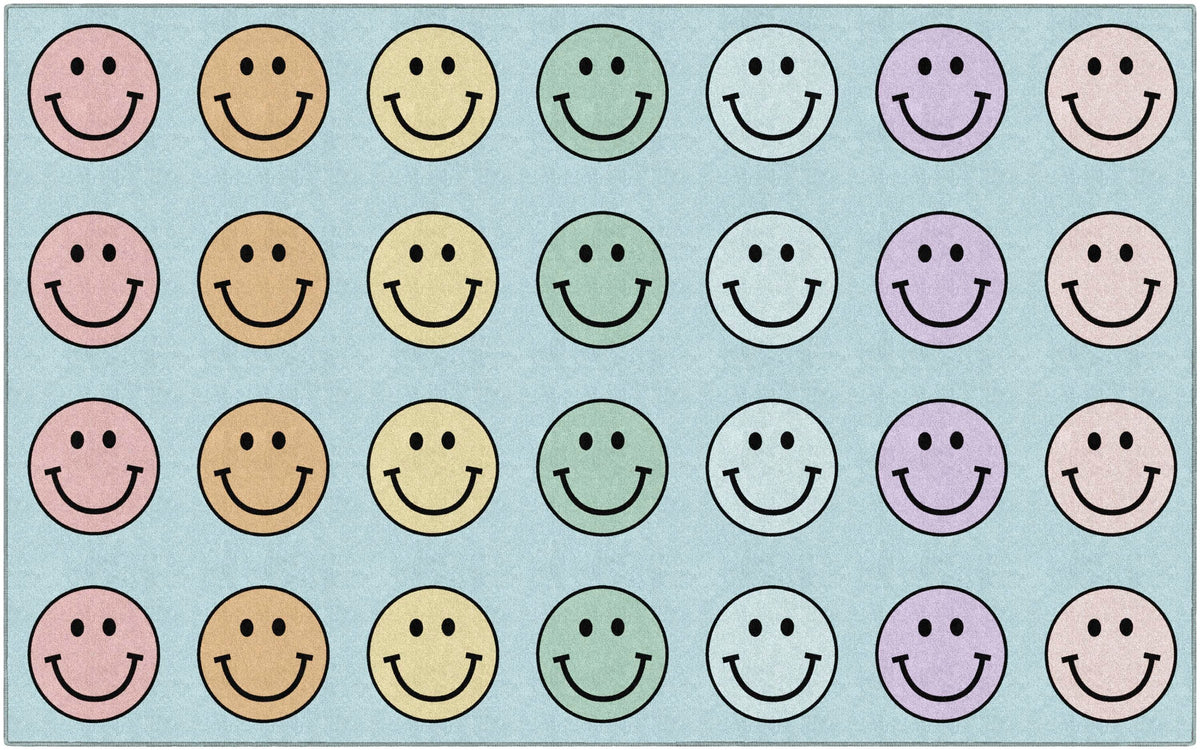 FLAGSHIP CARPETS SCHOOLGIRL STYLE - RAINBOW SMILEYS CRISS-CROSS APPLESAUCE - RECTANGLE - 7 FT 6 IN X 12 FT - SPECIFY CARPET COLOR