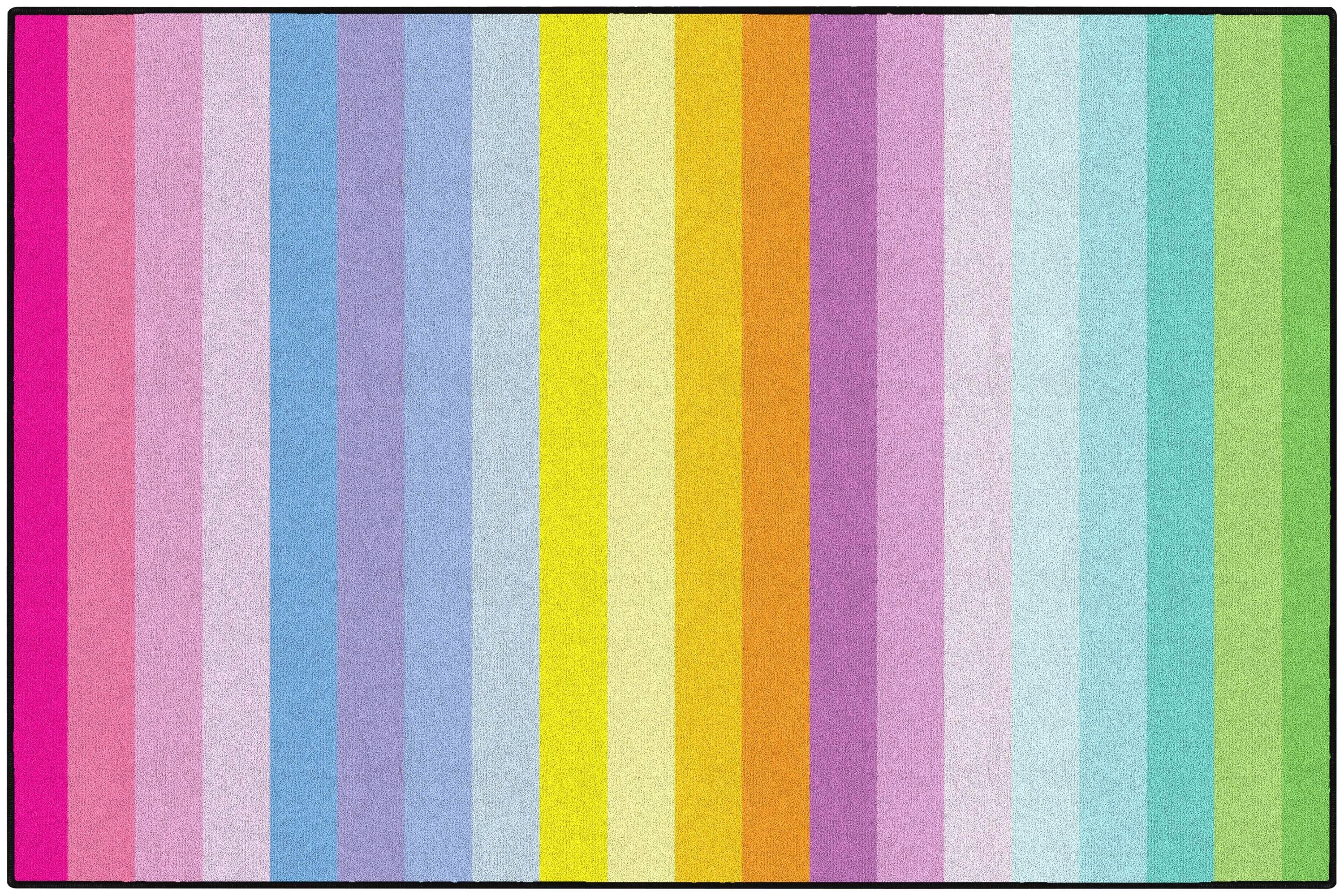 FLAGSHIP CARPETS SCHOOLGIRL STYLE - VERTICAL RAINBOW STRIPES - RECTANGLE - 7 FT 6 IN X 12 FT - SPECIFY CARPET COLOR