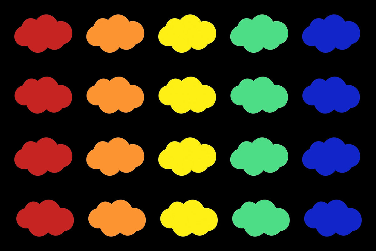 CHILDCRAFT - CARPETS - ABC FURNISHINGS RAINBOW-COLORED CLOUDS - RECTANGLE - 6 FT X 9 FT - SPECIFY NUMBER OF SEATS - SPECIFY CARPET COLOR