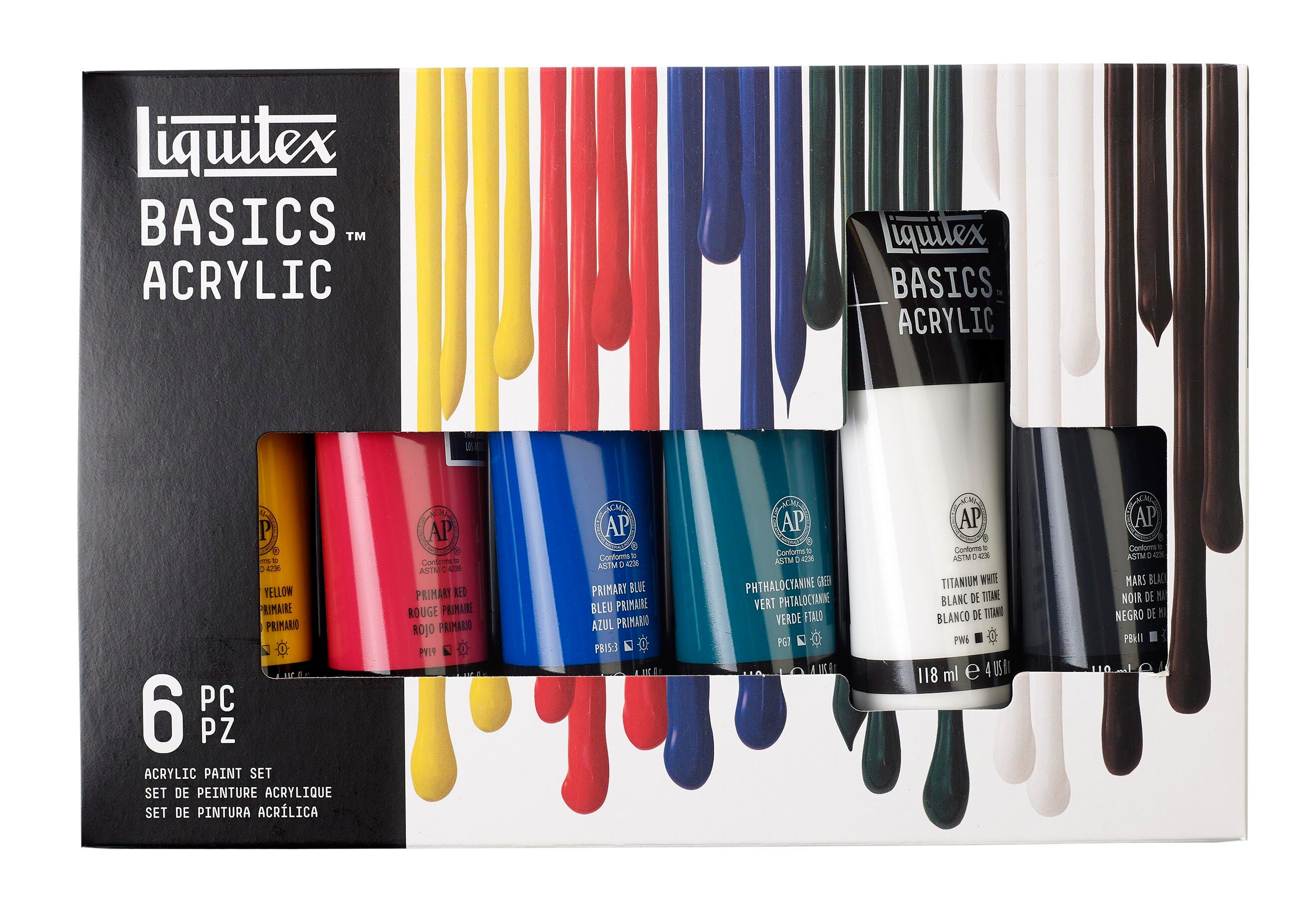PAINT ACRYLIC LIQUITEX BASICS ASST COLOR 4 OZ SET OF 6