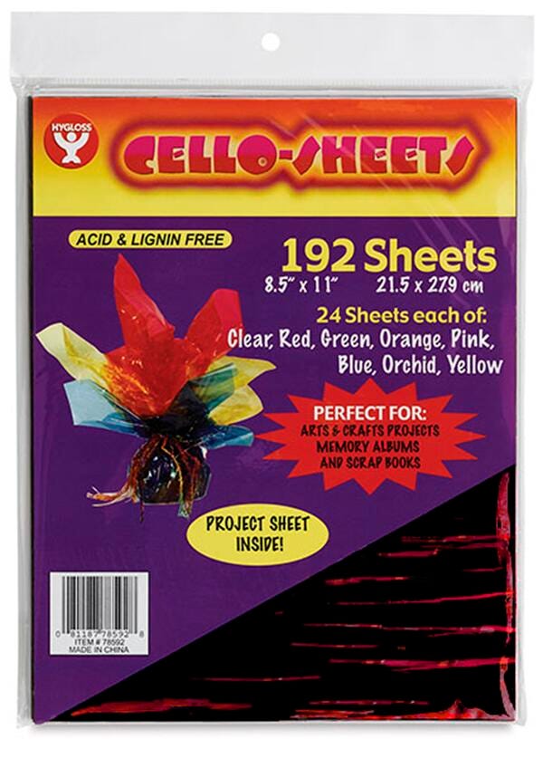 CELLOPHANE 8.5X11 SHEETS ASST COLORS PACK OF 192