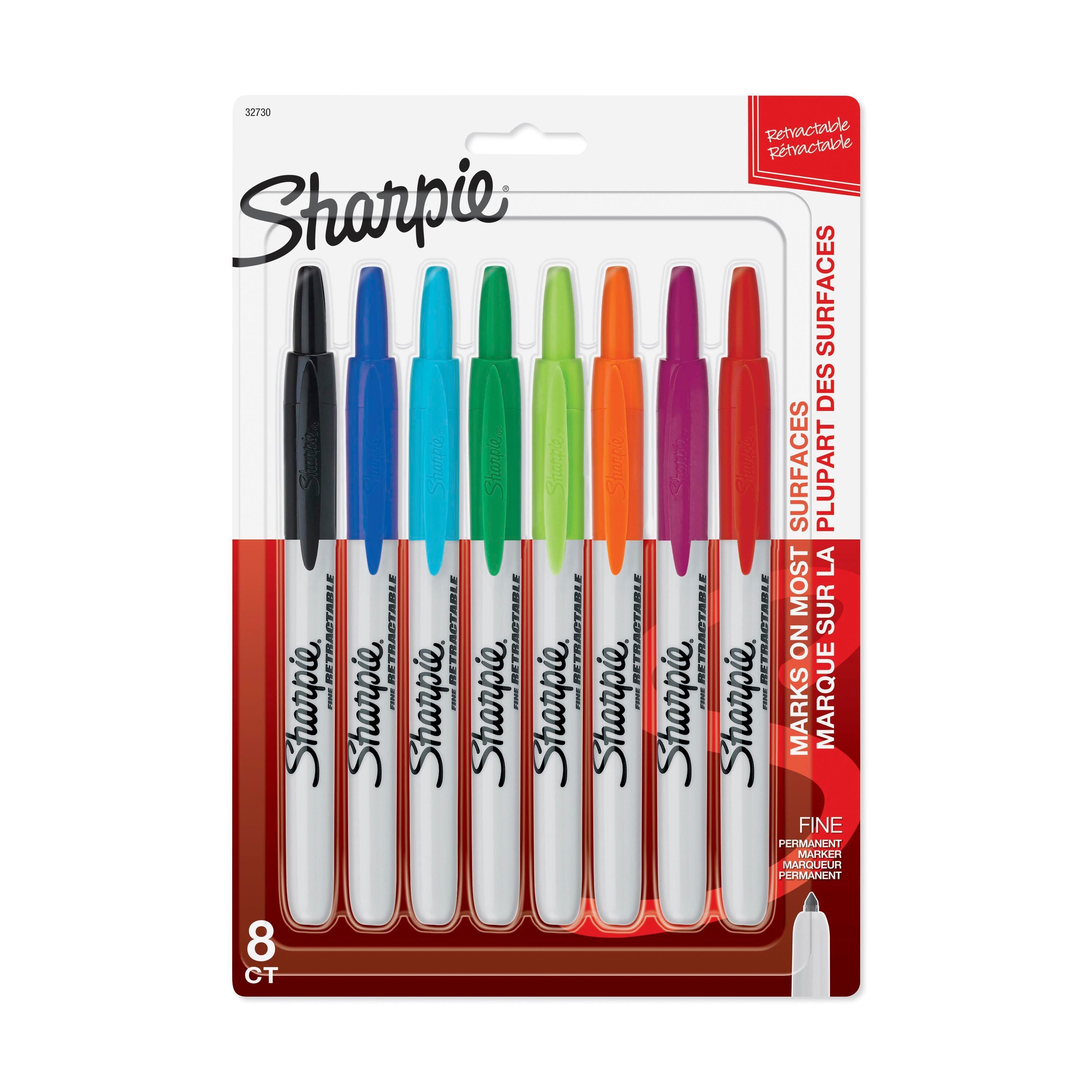 MARKER SHARPIE RETRACTABLE ASST 8-COLOR SET OF 8