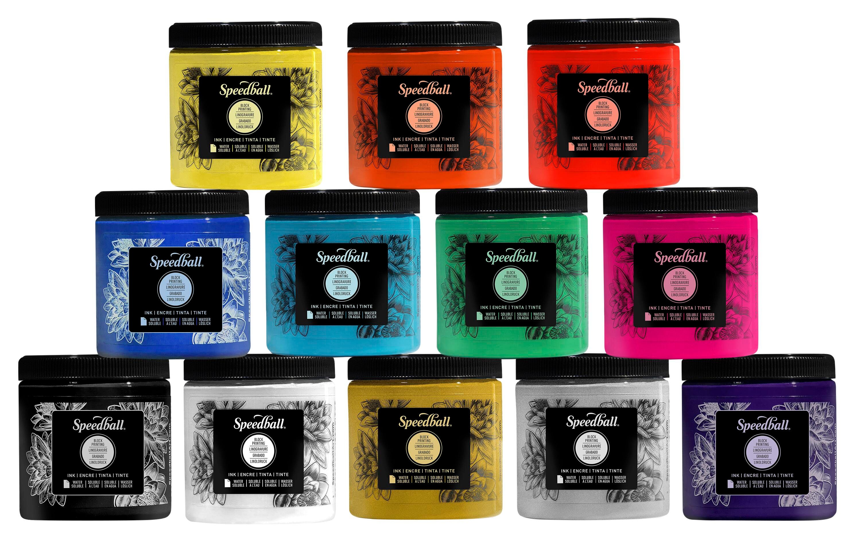 INK WATER SOLUBLE BLOCK PRINTING 8 OZ ASSORTED COLORS SET OF 12