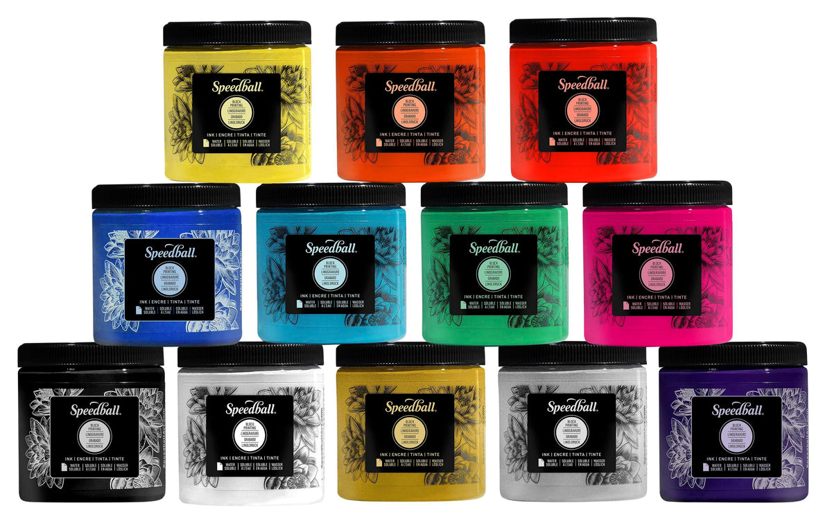 INK WATER SOLUBLE BLOCK PRINTING 8 OZ ASSORTED COLORS SET OF 12