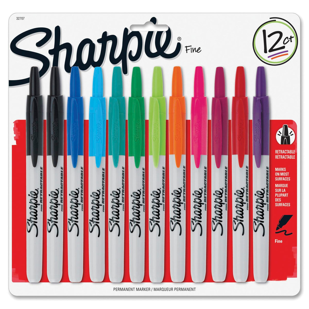 MARKER  FINE RETRACTABLE ASSORTED SAN32707 SET OF 12