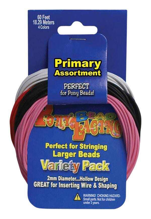 LACING PONY BEAD ASSORTED PRIMARY COLORS 60 FEET
