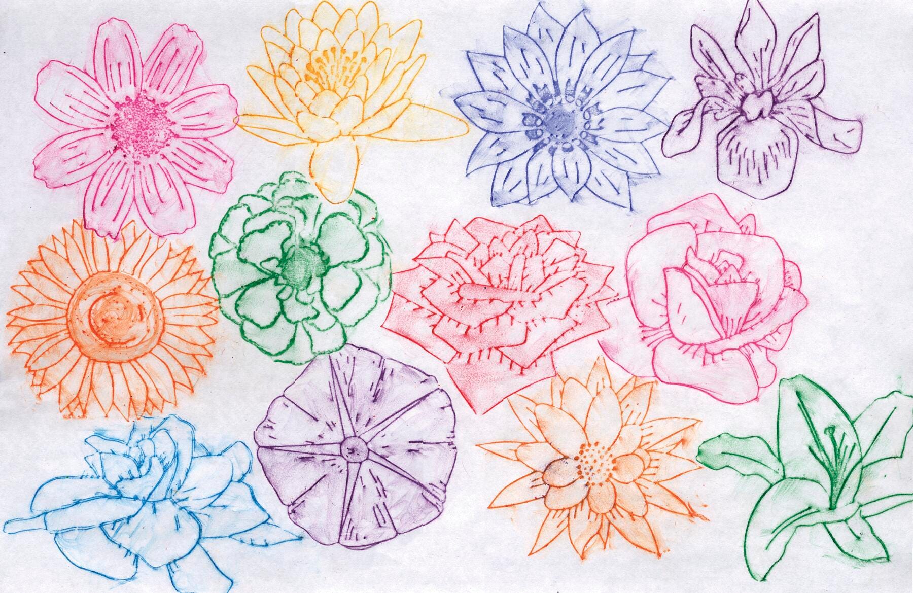 RUBBING PLATES FLOWERS SET OF 16