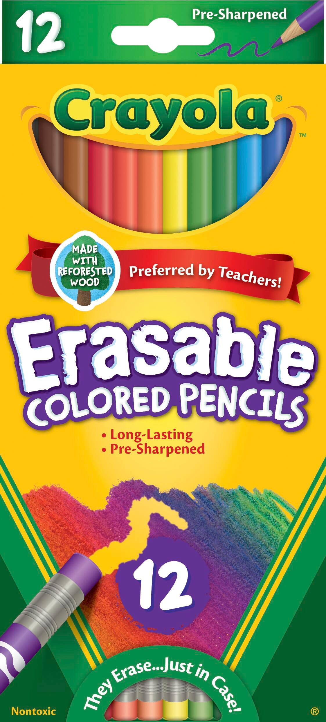 PENCILS COLORED CRAYOLA ERASABLE ASST COLORS SET OF 12