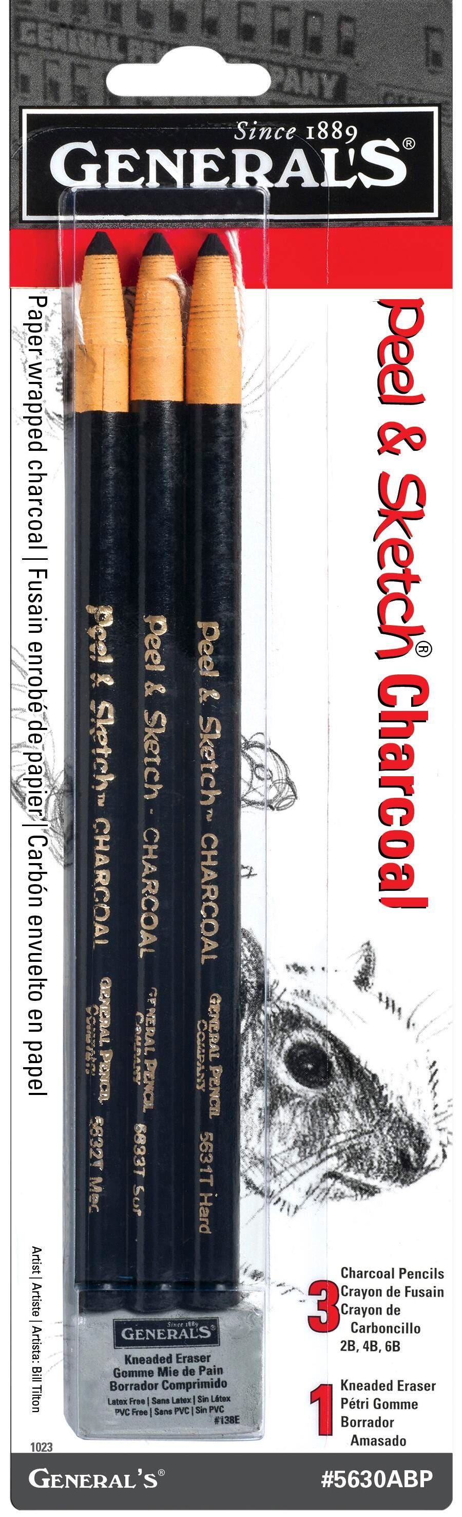 PENCILS CHARCOAL GENERALS PEEL AND SKETCH SET OF 4