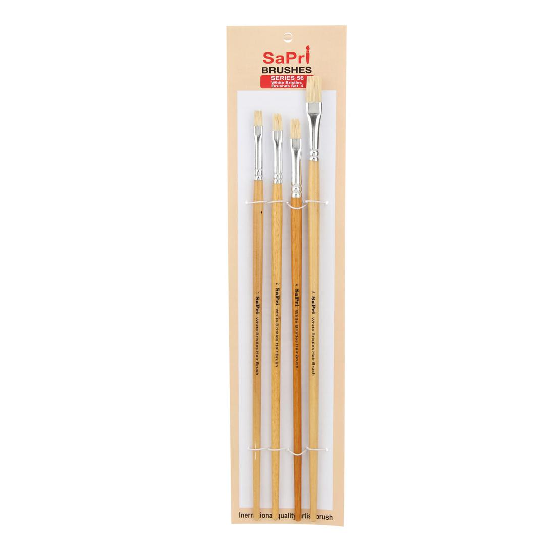 BRUSH SAPRI 56 WHITE BRISTLES FLAT  SET OF 4 FLAT(Nos 1-2-4-6)