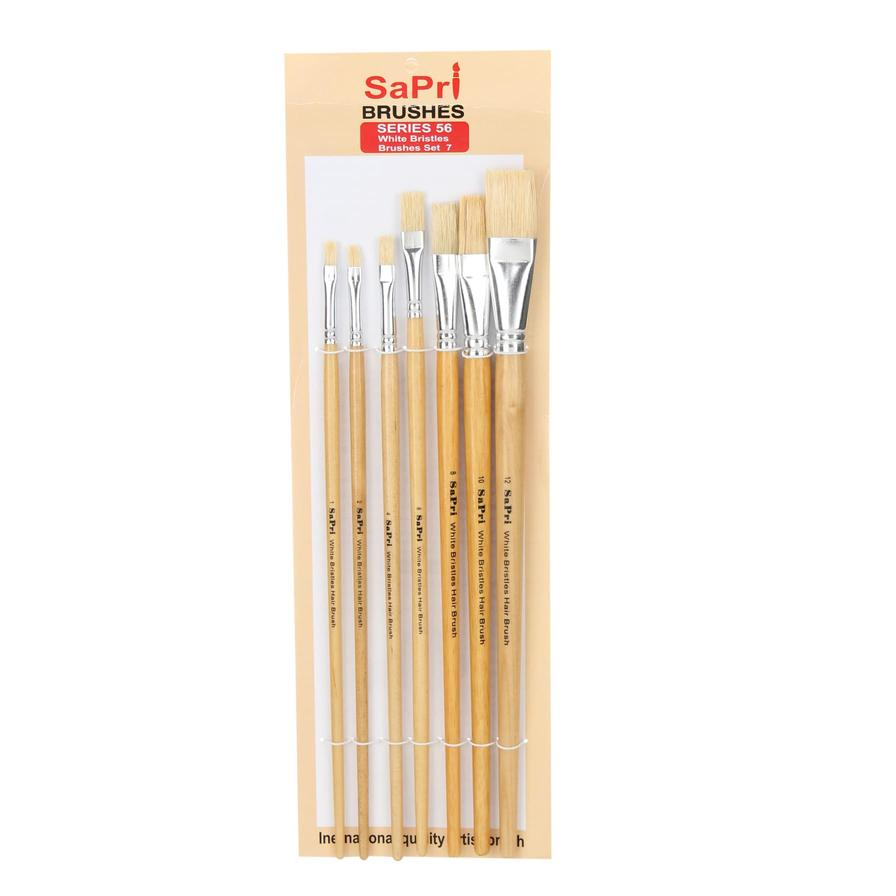 BRUSH SAPRI 56 WHITE BRISTLES FLAT SET OF 7 (Nos 1-2-4-6-8-10-12)