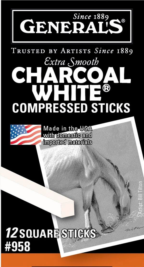 CHARCOAL STICKS COMP GENERALS WHITE SOFT PACK OF 12