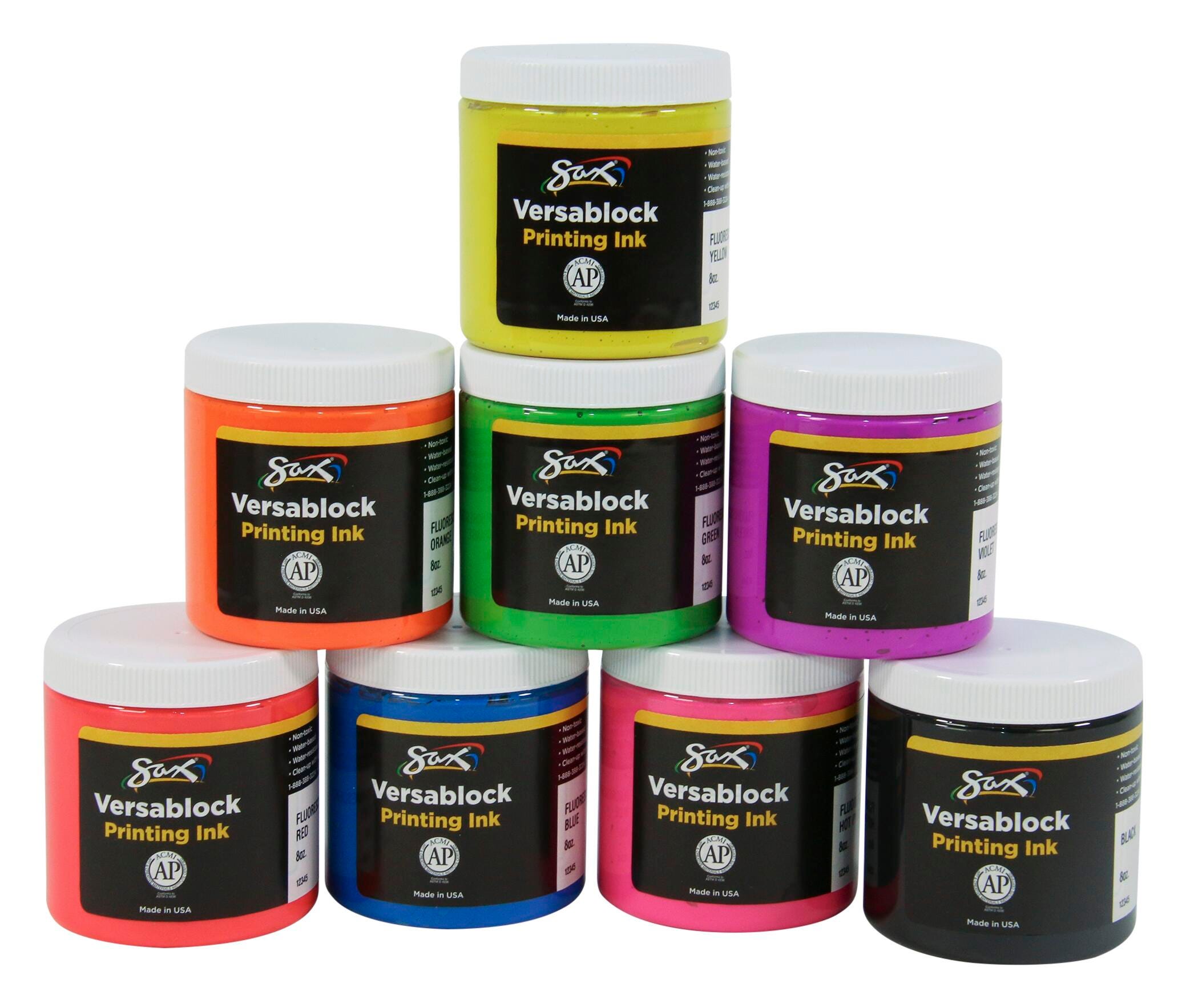 INK BLOCK PRINTING VERSABLOCK WATERBASED ASSORTED FLUORESCENT SET OF 8
