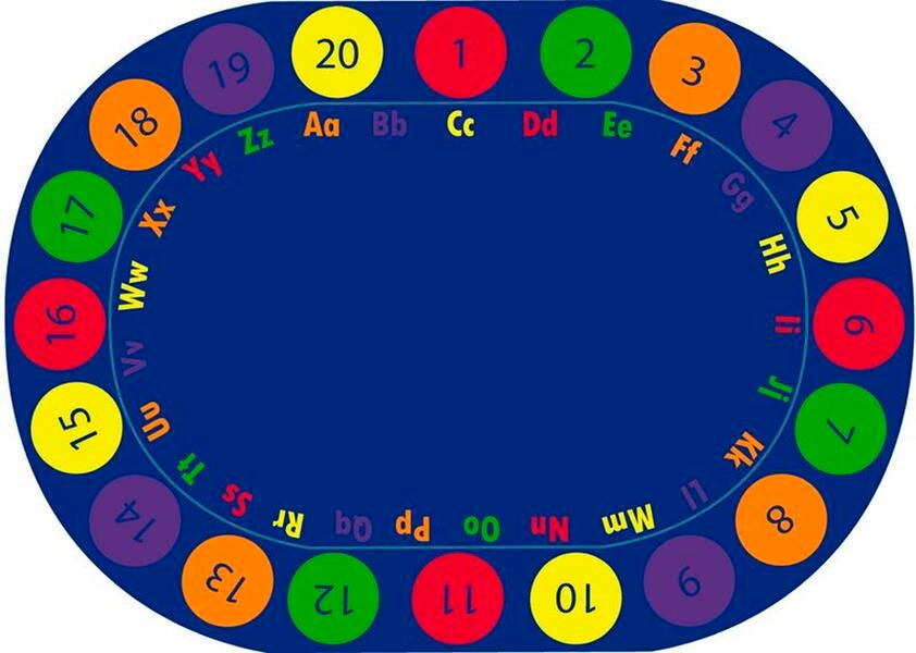 CHILDCRAFT - CARPETS - COLORFUL CIRCLES ABC123 - OVAL - 6 FT X 9 FT - SPECIFY NUMBER OF SEATS - SPECIFY COLOR