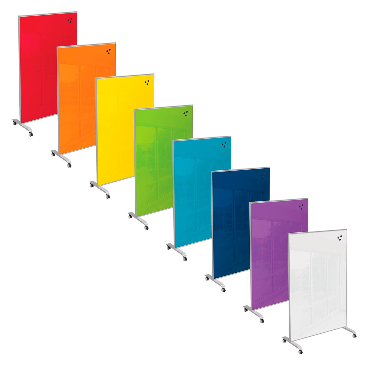 MARKERBOARD - MOORECO - HIERARCHY GROW AND ROLL MOBILE GLASS PANEL BOARD - 3 H X 4 W FT - SPECIFY COLOR