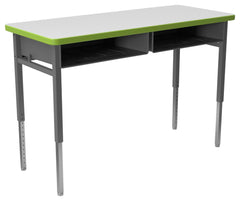 DESK - CLASSROOM SELECT - ADVOCATE SERIES DESK - 4-LEG TWO STUDENT - 48 W X 20 D IN - MARKERBOARD - T-MOLD - SPECIFY TOP COLOR - SPECIFY EDGE COLOR - BOOKBOX - SPECIFY BOOKBOX TYPE
