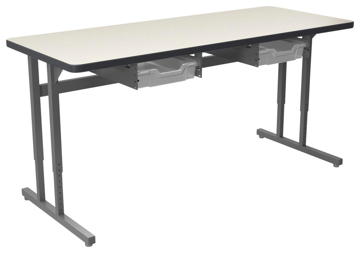 DESK - CLASSROOM SELECT - ADVOCATE SERIES DESK - PEDESTAL LEG TWO STUDENT - 60 W X 24 D IN - LAMINATE - T-MOLD - SPECIFY TOP COLOR - SPECIFY EDGE COLOR - TOTE RAILS