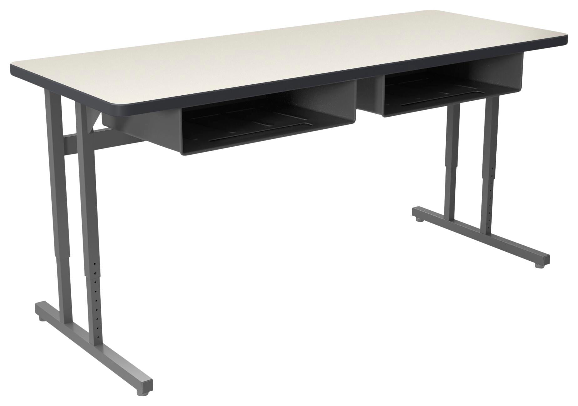 DESK - CLASSROOM SELECT - ADVOCATE SERIES DESK - PEDESTAL LEG TWO STUDENT - 60 W X 24 D IN - LAMINATE - T-MOLD - SPECIFY TOP COLOR - SPECIFY EDGE COLOR - BOOKBOX - SPECIFY BOOKBOX TYPE