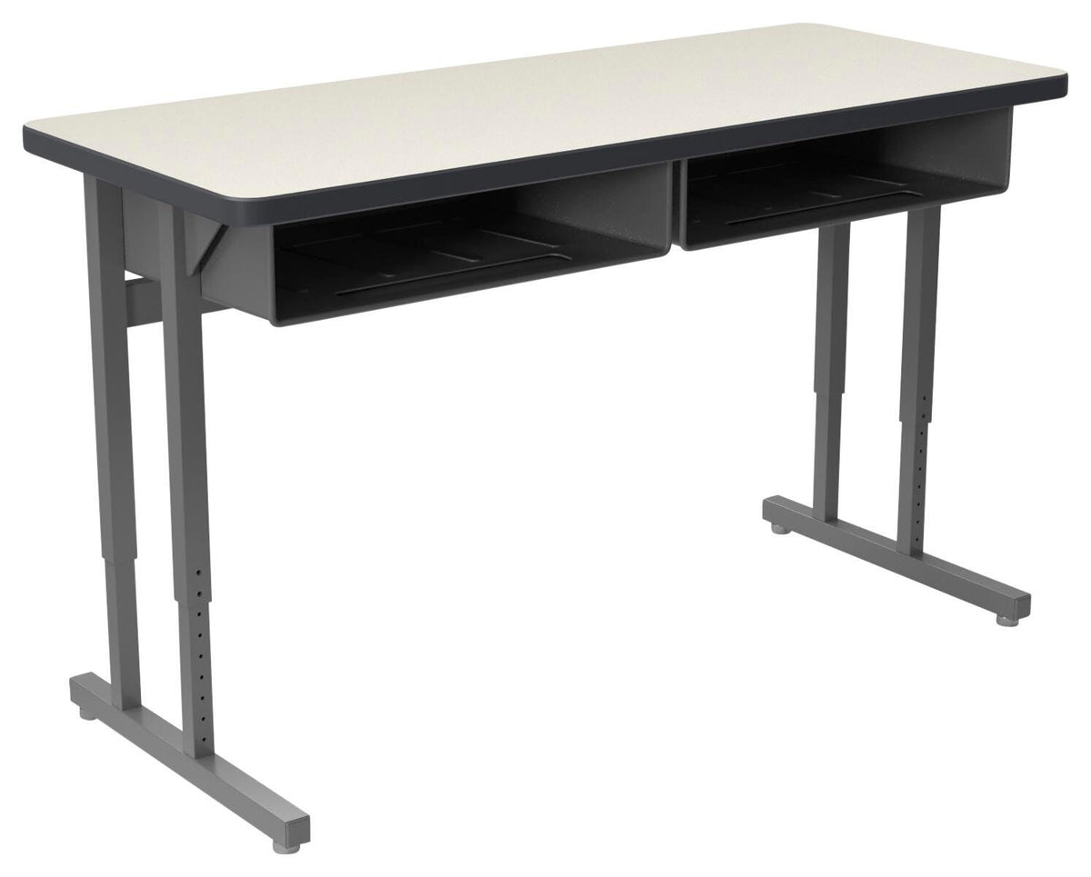 DESK - CLASSROOM SELECT - ADVOCATE SERIES DESK - PEDESTAL LEG TWO STUDENT - 48 W X 20 D IN - LAMINATE - T-MOLD - SPECIFY TOP COLOR - SPECIFY EDGE COLOR - BOOKBOX - SPECIFY BOOKBOX TYPE