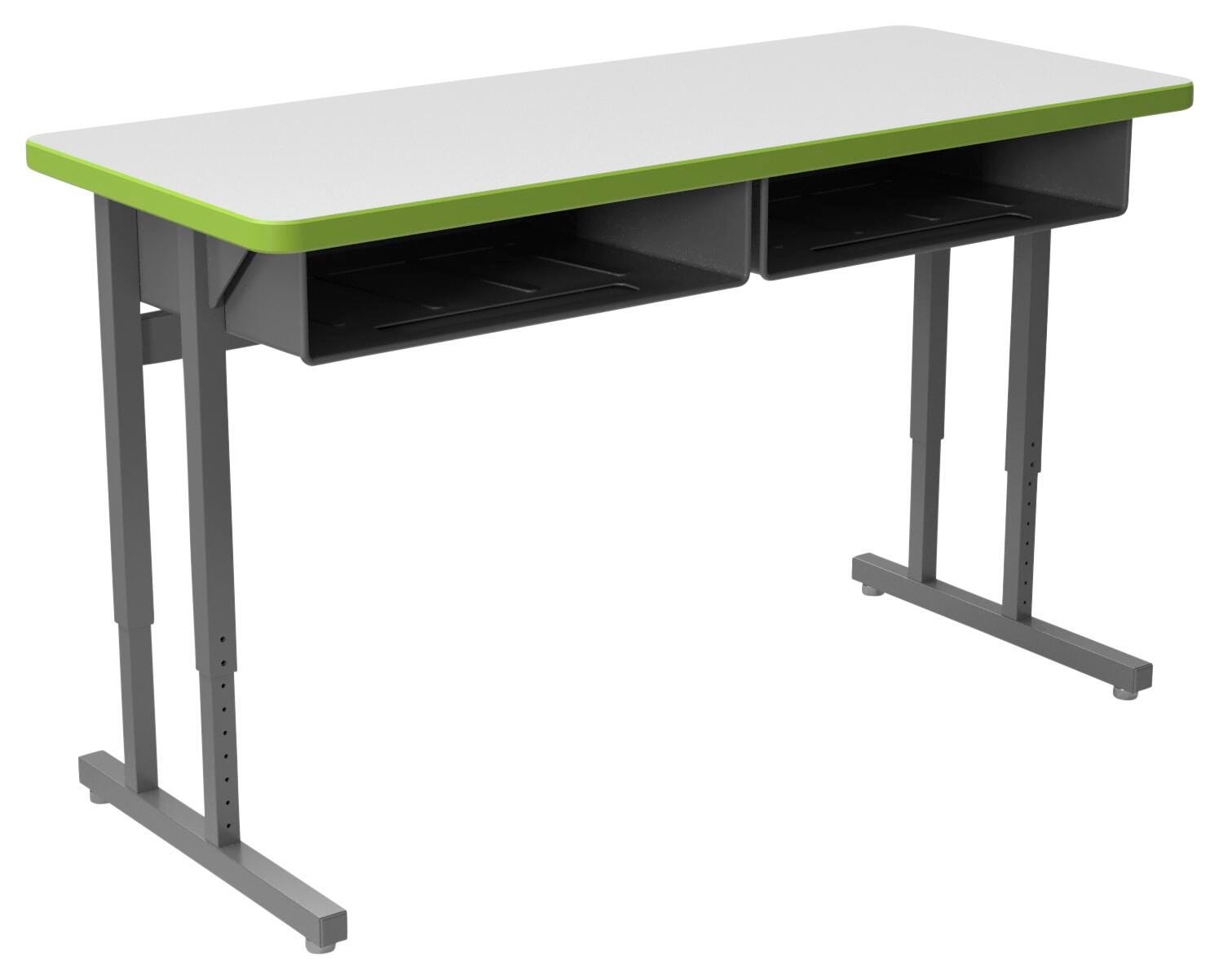DESK - CLASSROOM SELECT - ADVOCATE SERIES DESK - PEDESTAL LEG TWO STUDENT - 48 W X 20 D IN - MARKERBOARD - T-MOLD - SPECIFY TOP COLOR - SPECIFY EDGE COLOR - BOOKBOX - SPECIFY BOOKBOX TYPE