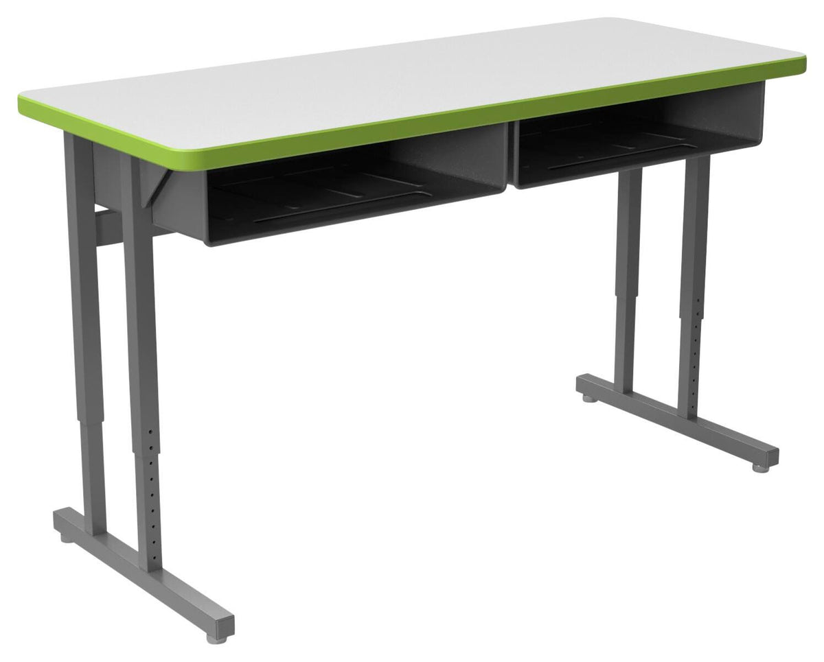 DESK - CLASSROOM SELECT - ADVOCATE SERIES DESK - PEDESTAL LEG TWO STUDENT - 48 W X 20 D IN - MARKERBOARD - T-MOLD - SPECIFY TOP COLOR - SPECIFY EDGE COLOR - BOOKBOX - SPECIFY BOOKBOX TYPE