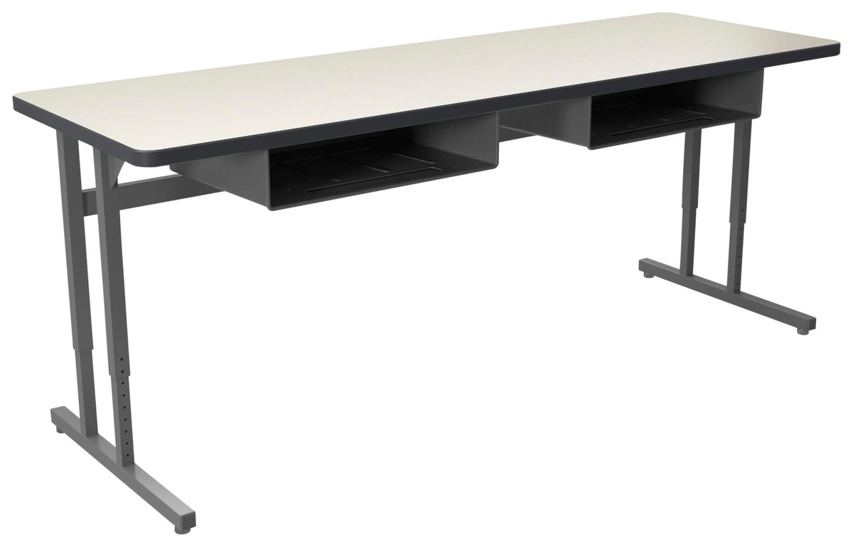 DESK - CLASSROOM SELECT - ADVOCATE SERIES DESK - PEDESTAL LEG TWO STUDENT - 72 W X 24 D IN - LAMINATE - T-MOLD - SPECIFY TOP COLOR - SPECIFY EDGE COLOR - BOOKBOX - SPECIFY BOOKBOX TYPE