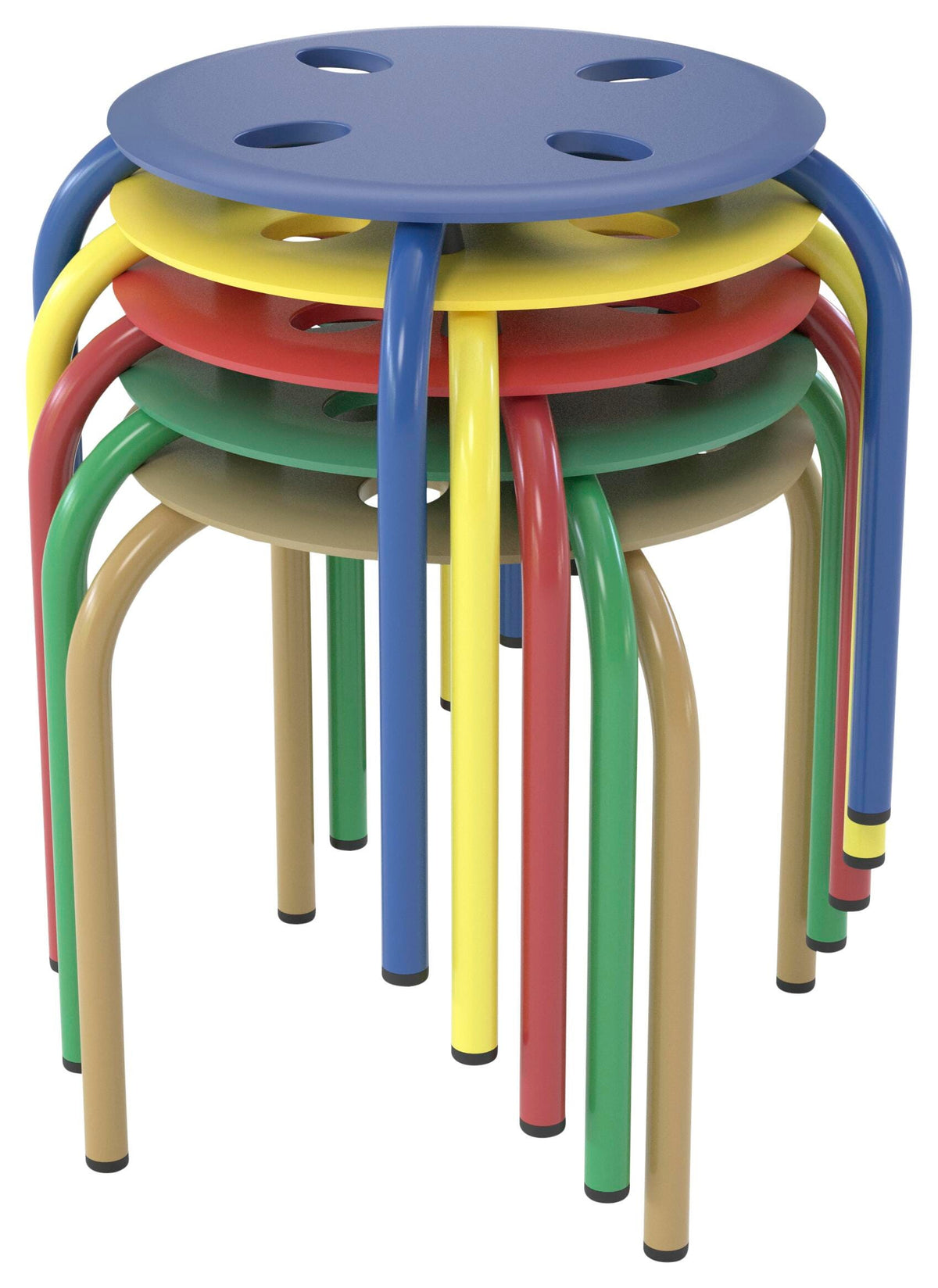 STOOL - PRIMA - SOFT PLASTIC SEAT - 12IN HEIGHT - SET OF 5 - ASSORTED