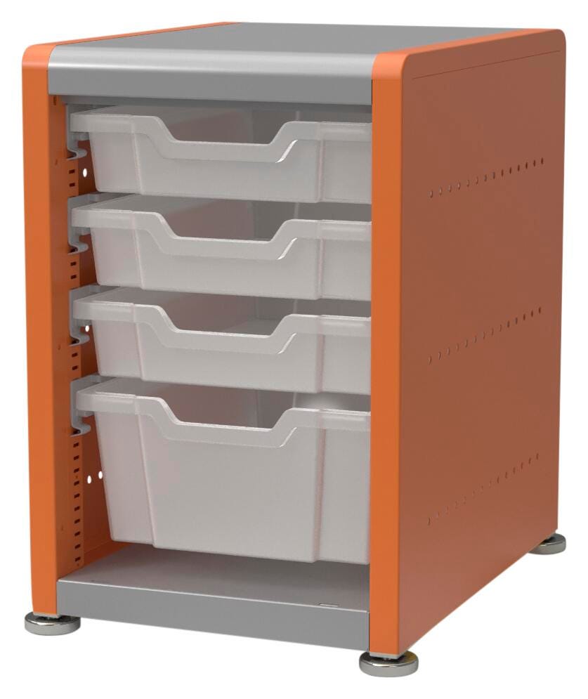 CLASSROOM SELECT - GEODE SERIES STORAGE CABINET - SHORT - SINGLE WIDE - THREE 3-IN TOTES AND ONE 6-IN TOTE - OPEN - SPECIFY SIDE PANEL COLOR - STANDARD - GLIDE