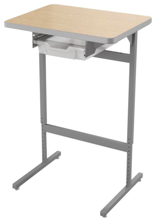 DESK - CLASSROOM SELECT - ADVOCATE SERIES DESK - PEDESTAL LEG STANDING HEIGHT SINGLE STUDENT - 26 W X 20 D - HARD PLASTIC - NONE - SPECIFY TOP COLOR - TOTE RAILS