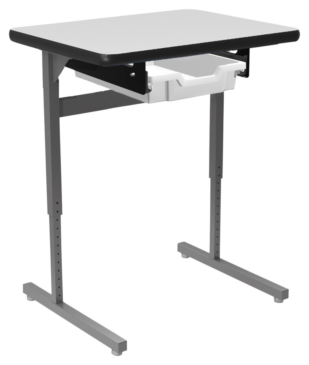 DESK - CLASSROOM SELECT - ADVOCATE SERIES DESK - PEDESTAL LEG STANDING HEIGHT SINGLE STUDENT - 26 W X 20 D - MARKERBOARD - LOCKEDGE - SPECIFY TOP COLOR - SPECIFY EDGE COLOR - TOTE RAILS