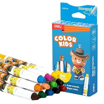 DELI CRAYON GEL ROUND BARREL 12 COLORS