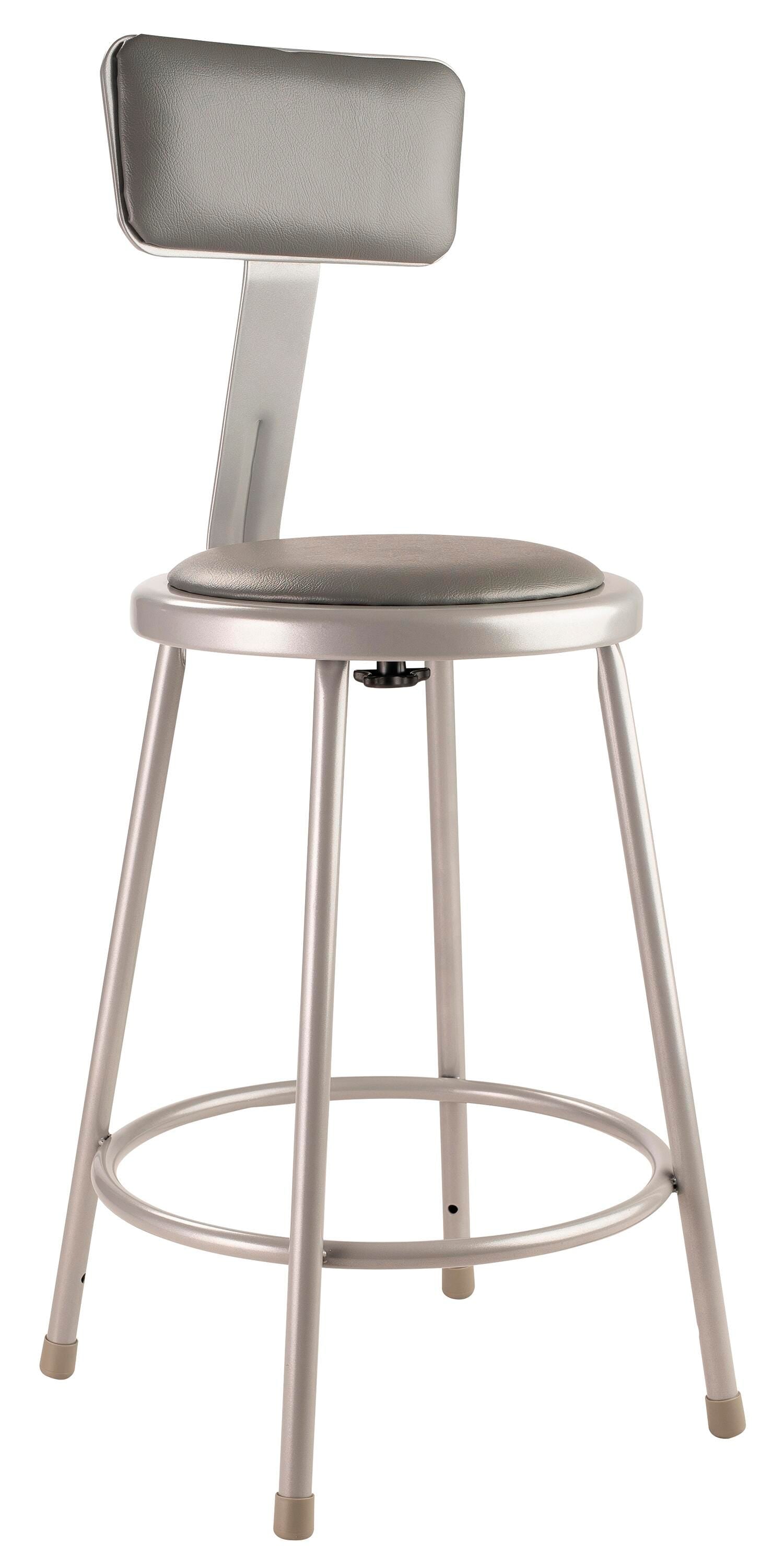 STOOL - NATIONAL PUBLIC SEATING HEAVY DUTY STEEL STOOL - VINYL PADDED INSET - BACKREST - 24 IN FIXED HEIGHT - GRAY