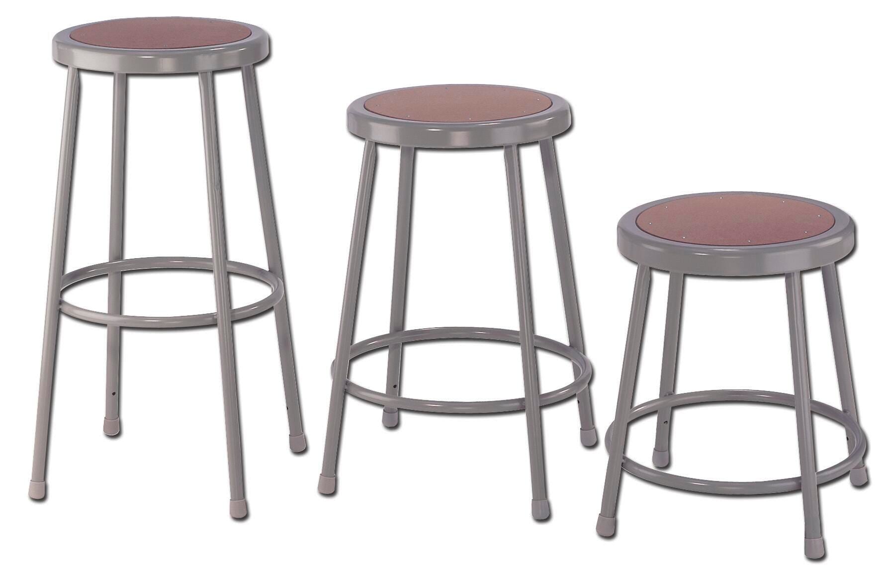 STOOL - NATIONAL PUBLIC SEATING HEAVY DUTY STEEL STOOL - HARDBOARD INSET - 18 IN FIXED HEIGHT - GRAY