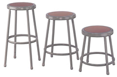 STOOL - NATIONAL PUBLIC SEATING HEAVY DUTY STEEL STOOL - HARDBOARD INSET - 18 IN FIXED HEIGHT - GRAY