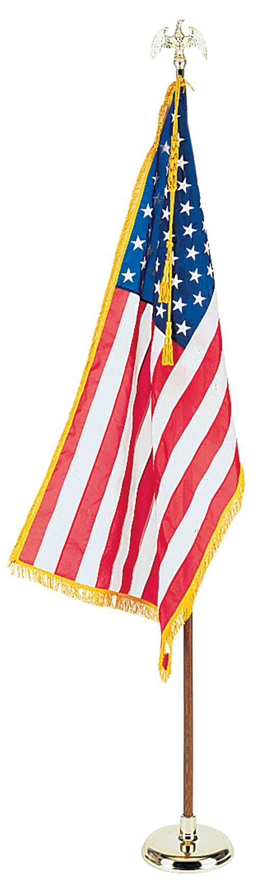 FLAG US 4 X 6 FEET FRINGED SET W/ POLE INDOOR NYLON