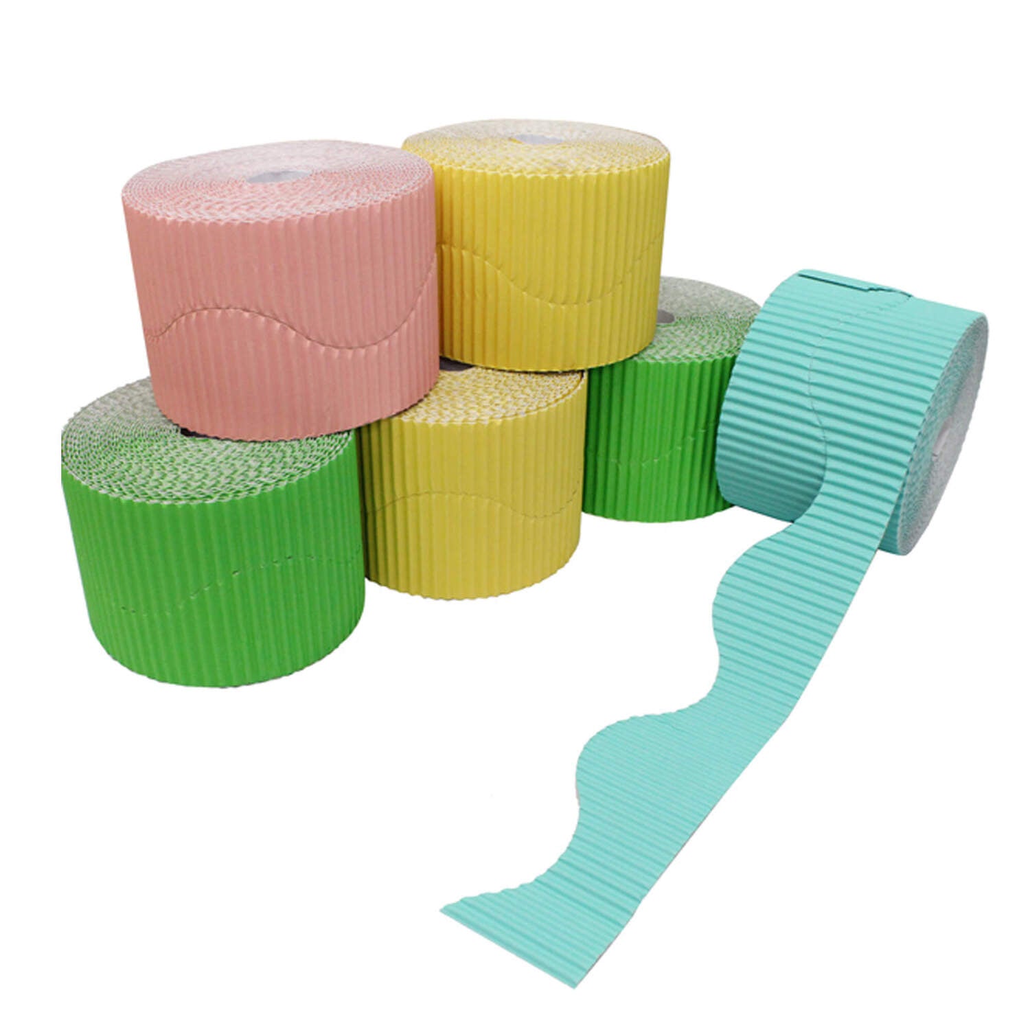 SCO CARD DECORATIVE BORDER ROLLS SCOLLOPED 57MMX15M ASSORTED PASTELS 6PCS - get 1 border roll for free -Min Qty 1