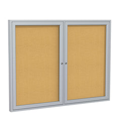 ENLCOSED MESSAGE BOARD - GHENT - ENCLOSED NATURAL CORK BULLETIN BOARD - 2 DOOR - SATIN ALUMINUM FRAME - 4 H X 5 W FT