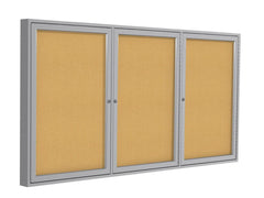 ENLCOSED MESSAGE BOARD - GHENT - ENCLOSED NATURAL CORK BULLETIN BOARD - 3 DOOR - SATIN ALUMINUM FRAME - 3 H X 6 W FT