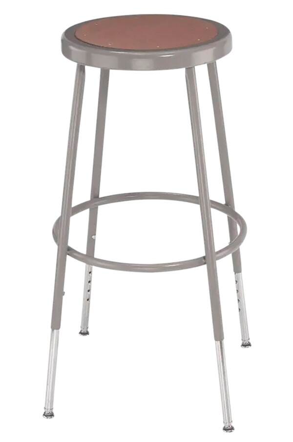 STOOL - NATIONAL PUBLIC SEATING HEAVY DUTY STEEL STOOL - HARDBOARD INSET - 25-33 IN ADJ HEIGHT - GRAY