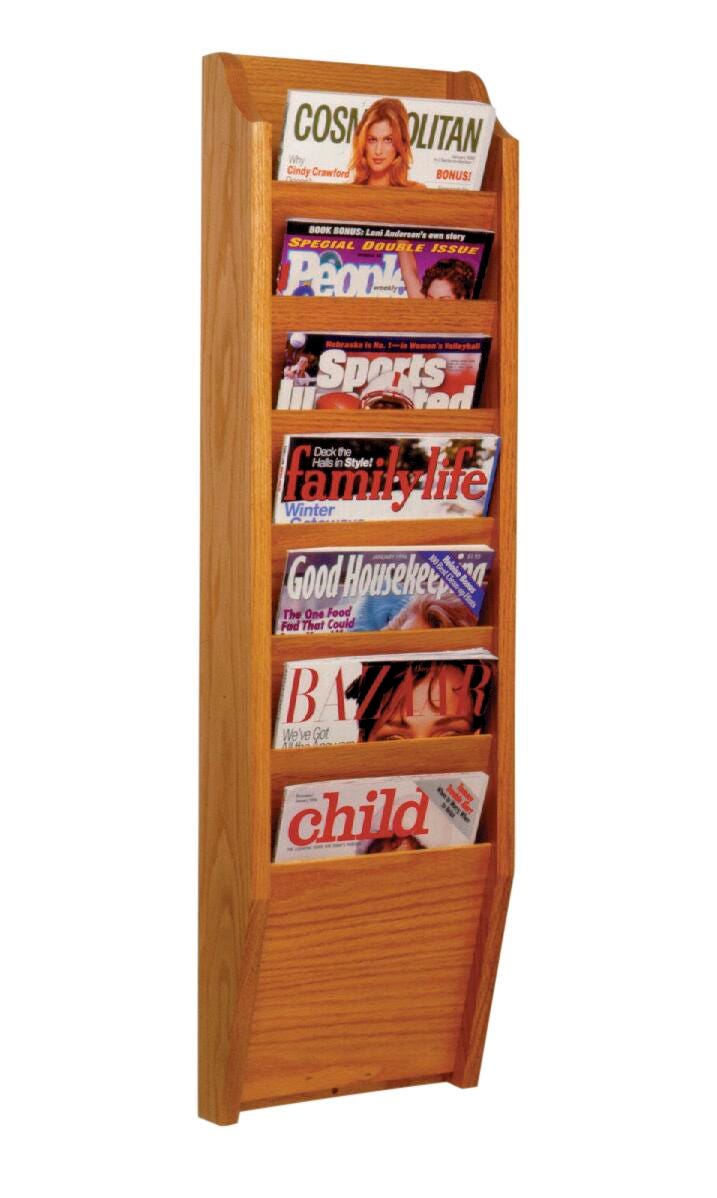 WOODEN MALLET - WALL MAGAZINE RACK - 10 POCKETS - SPECIFY COLOR