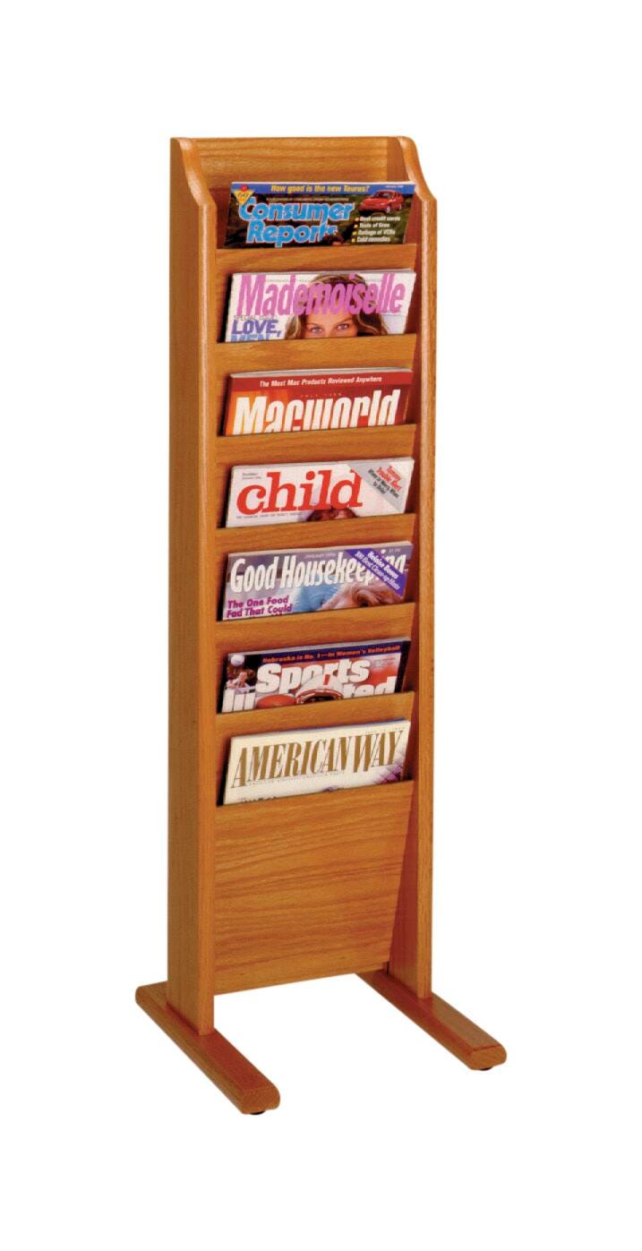 WOODEN MALLET - FREE STANDING MAGAZINE RACK - 7 POCKETS - SPECIFY COLOR